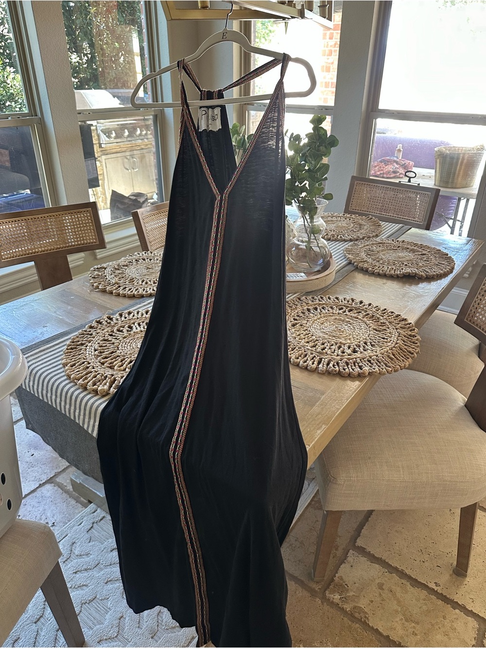 Pitusa Black Maxi Dress with Multicolor Trim
